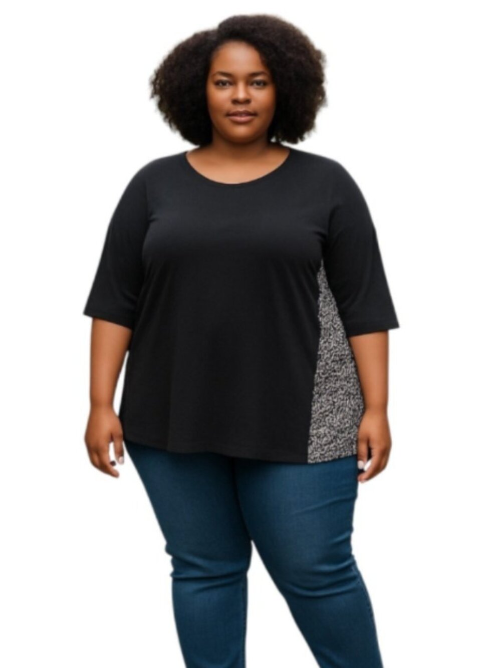 Rose + Olive Plus Size 1X Black Front Top Black and White Floral Back Casual